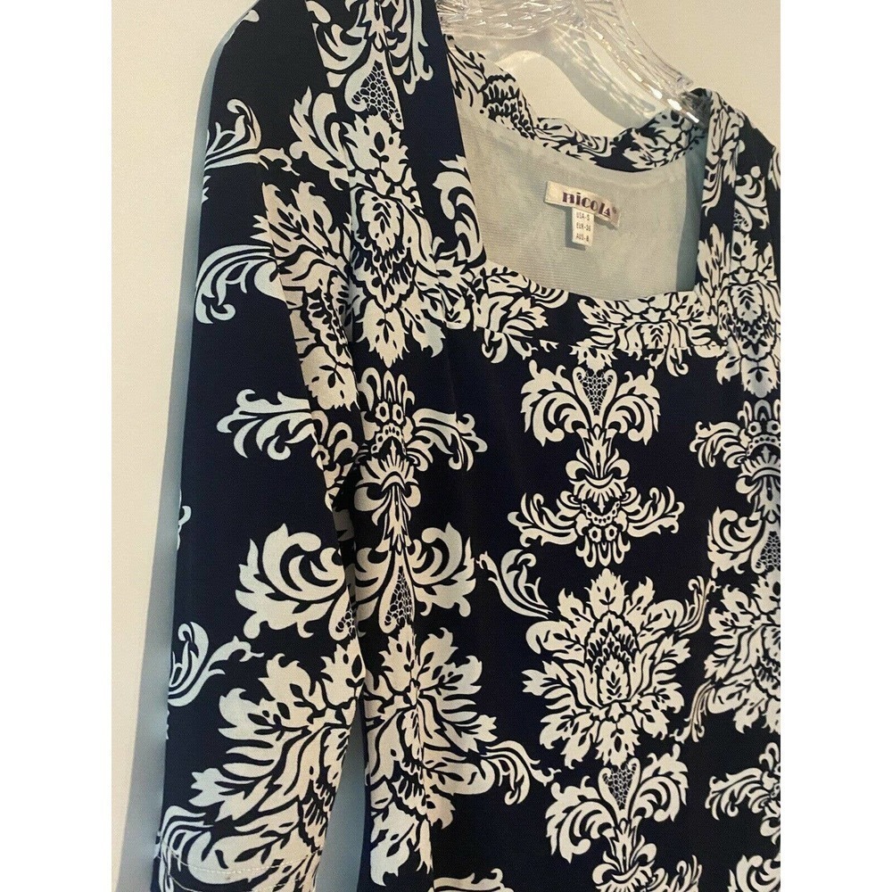 Nico La Blue Bodycon Dress Small Short Sleeve Blue White Floral Pattern - Picture 10 of 10